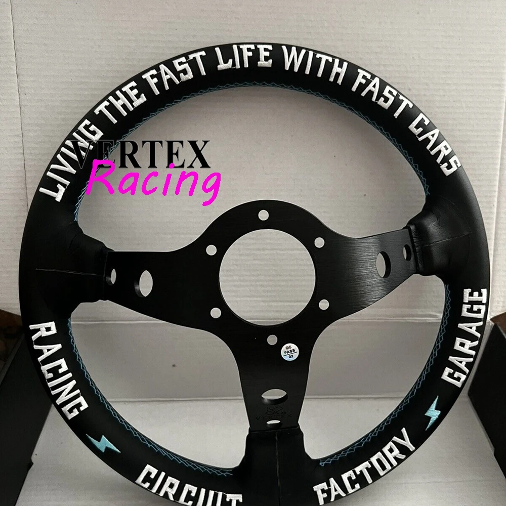 13Inch 330MM Universal Rally Drift Racing Vertex Steering Wheel JDM Deep Corn Sport Game Leather Fatlace VERTEX Steering Wheel