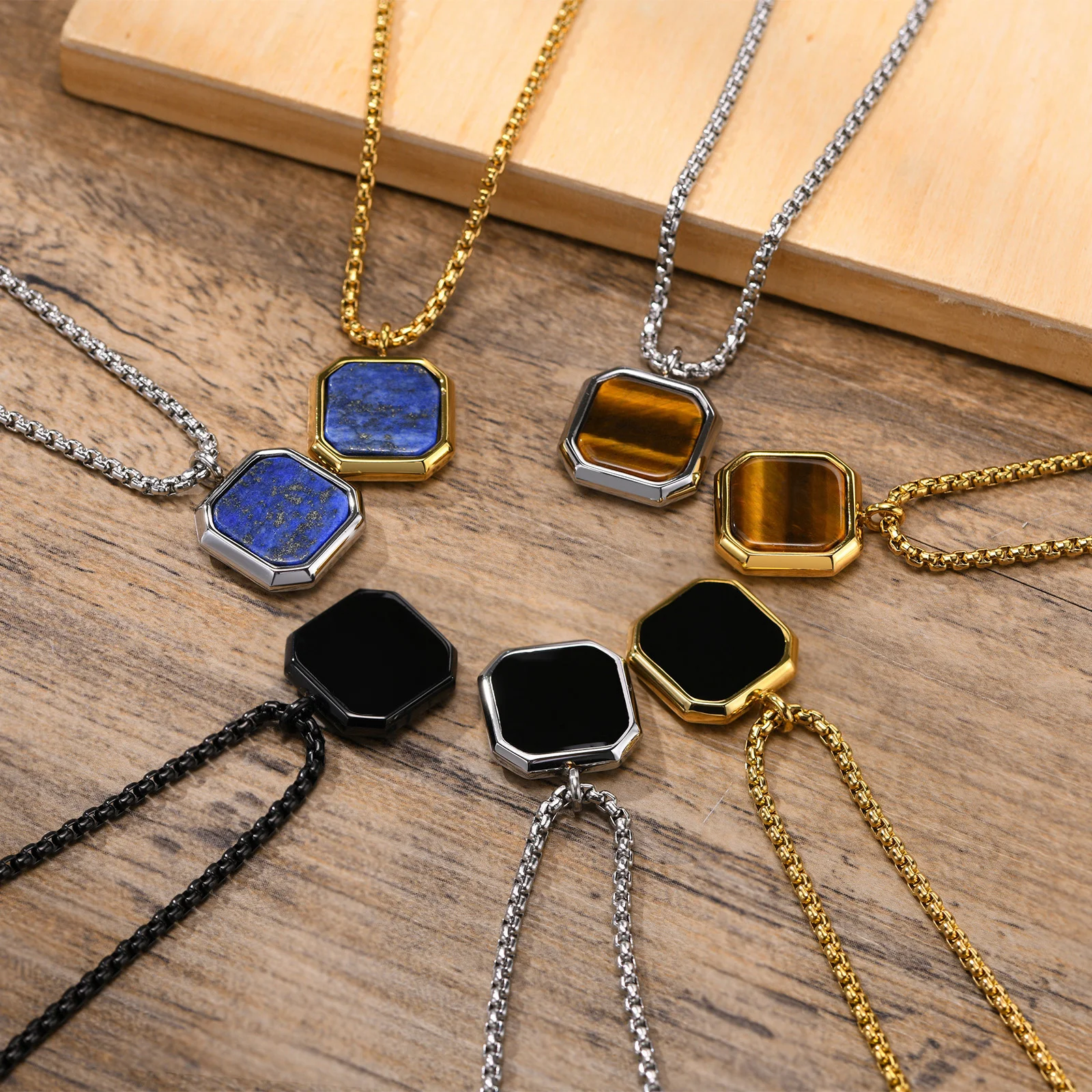Männer Anhänger Halskette geometrisch, Tigerauge Stein Halskette Lapislazuli Stein Anhänger, Herren Halskette Royal Anhänger Herren Halskette – Detail 5