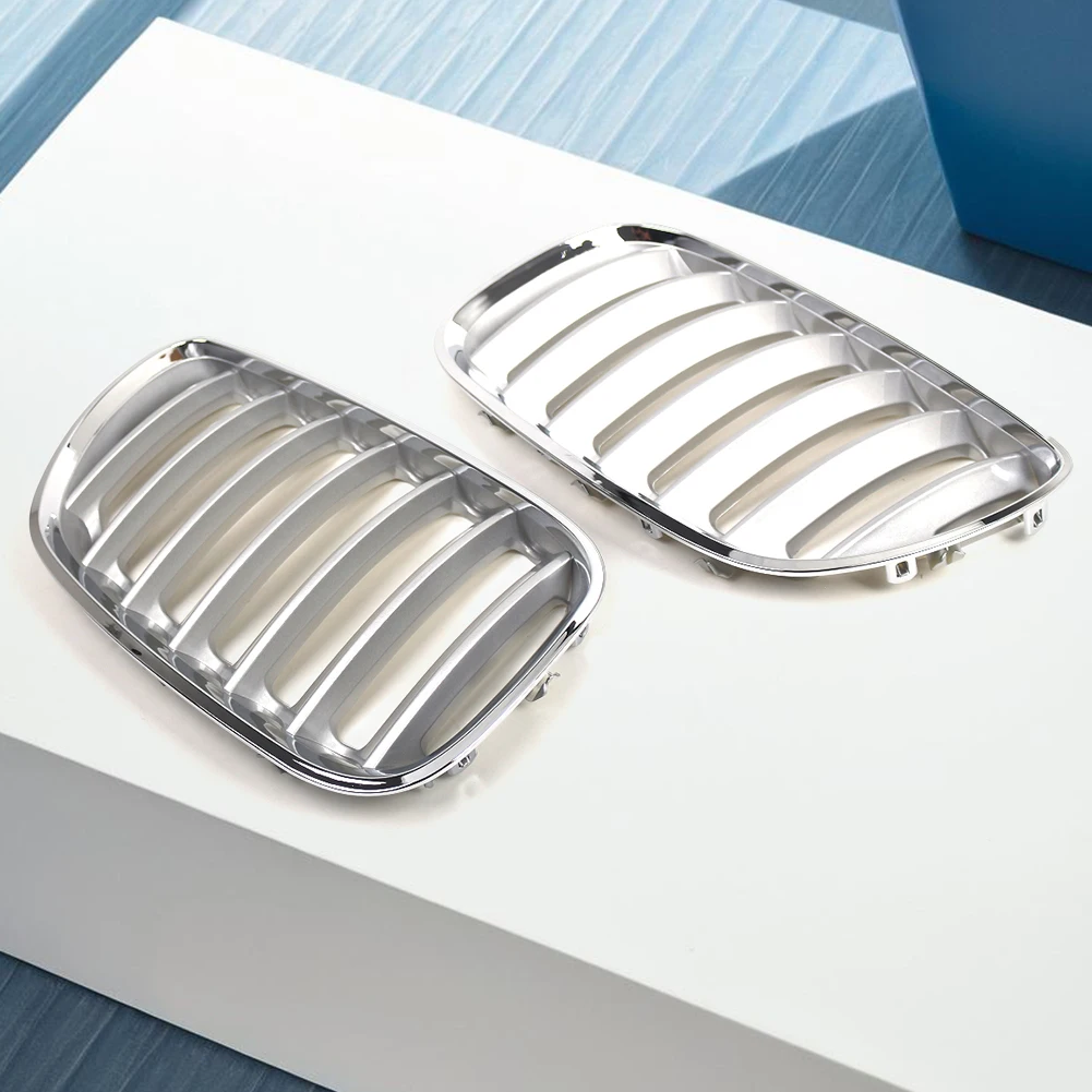 

1 Pair Silver Car Grilles 51137113733 51137113734 Anti-scratch ABS Car Front Hood Grill Front Upper Grilles for BMW X5 E53 04-06