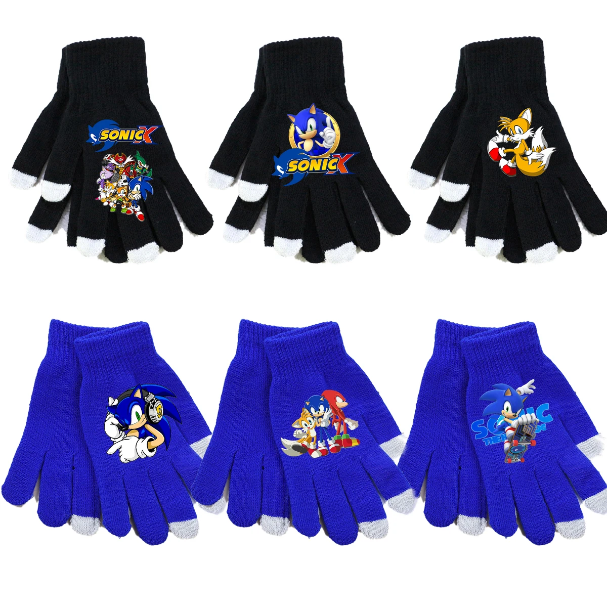 

Sonics Gloves Boy Girl Cartoon Print Anime Figure Finger Gloves Winter Warm Glove Children Outdoor Cycling Accessories Xmas Gift