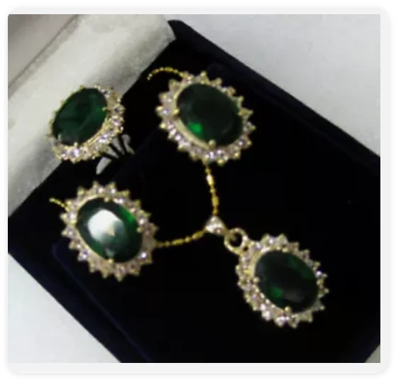 Faceted Green Zircon Crystal Earrings + Ring+ Necklace Pendant Jewelry Set AAA