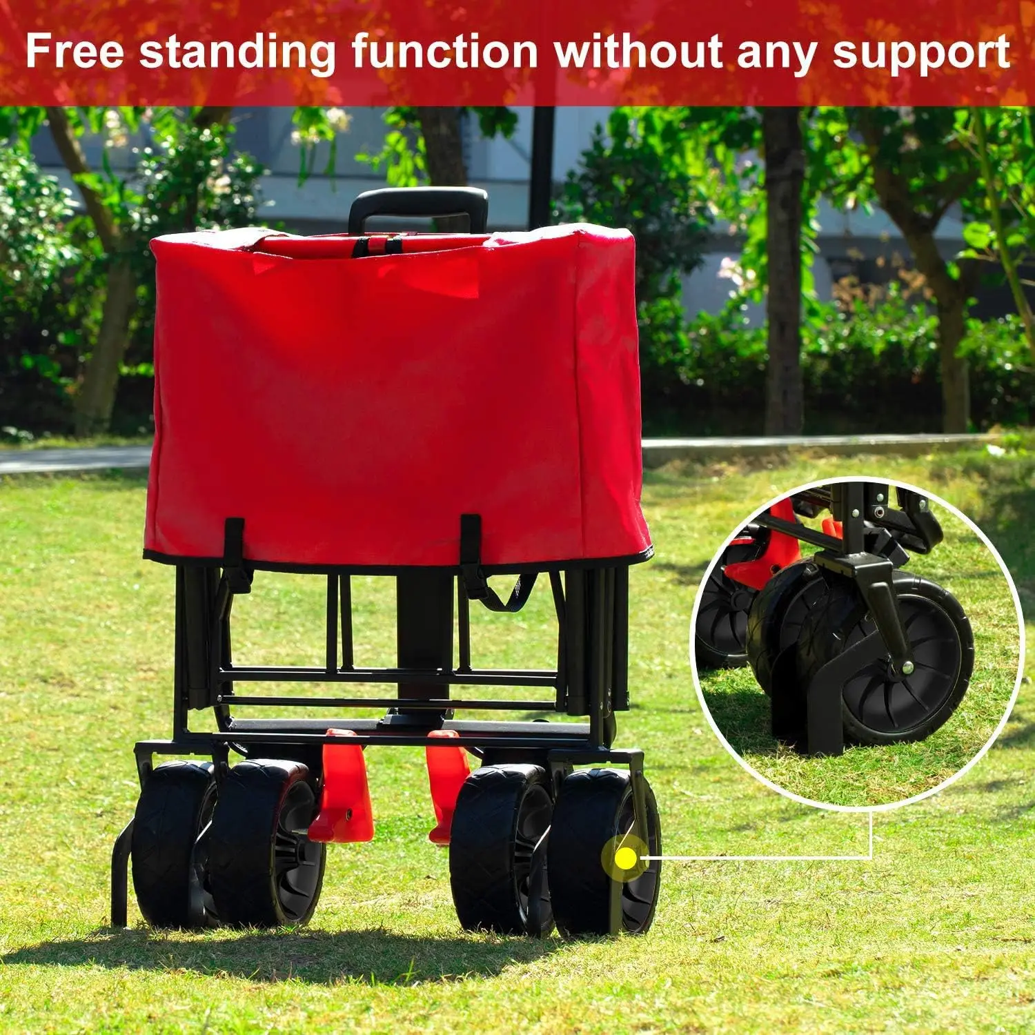 Beau Jardin Collapsible Foldable All Terrain Push Pull Wagon Folding Beach Wagon Cart With Brake Free Standing Utility Camping