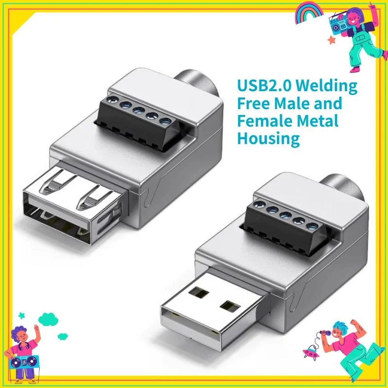 

1PCS USB2.0 Solderless Adapter Metal Case USB 2.0 Male Terminal Block Data Connector USB Screw Terminal Board Plug