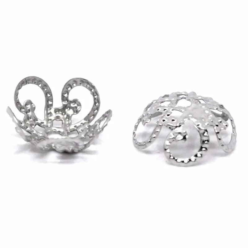 2500Pcs Silver Tone Alloy Hollow Flowers Beads Caps Jewelry DIY Findings 10x4mm
