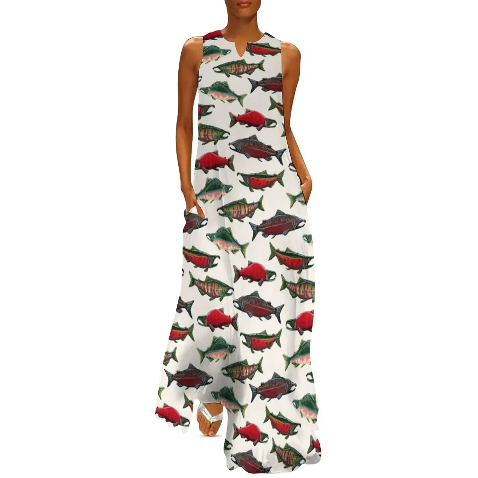 

Pacific Salmon Pattern Long Dress luxury woman evening dress women dresses birthday dress for women Women's clothing