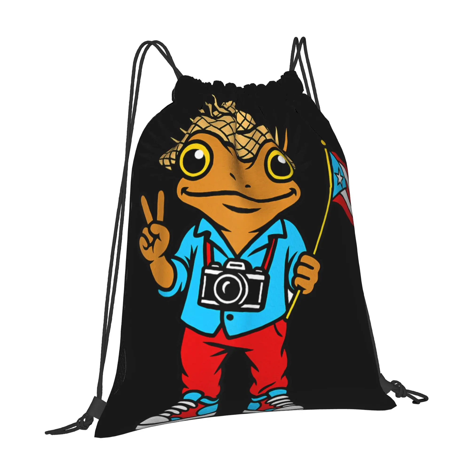 1 pc Coqui Frog Puerto Rico Flag  Drawstring Bag Hiking Bundle Pocket Rope Bag