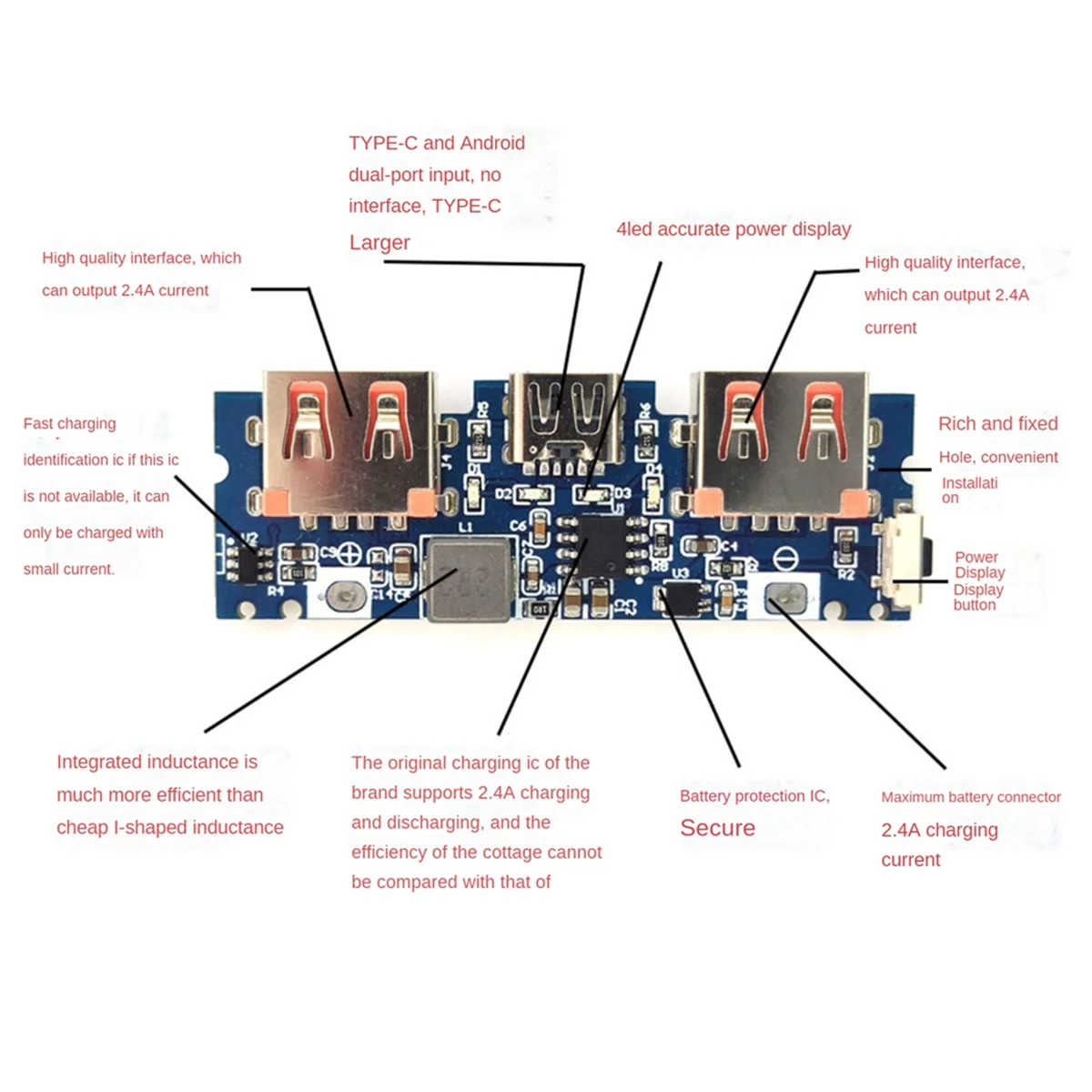 Placa de cargador de batería Micro USB/tipo C, 5V, 2.4A, Dual USB 18650 Boost, accesorios de Banco de energía móvil para teléfono DIY