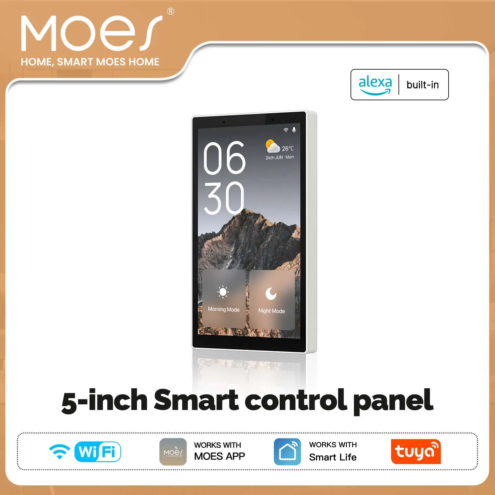 MOES Tuya WiFi 5-inch Smart Touch Screen US Center Control Panel Voice Control Alexa ZigBee Gateway Built-in Scene Control
