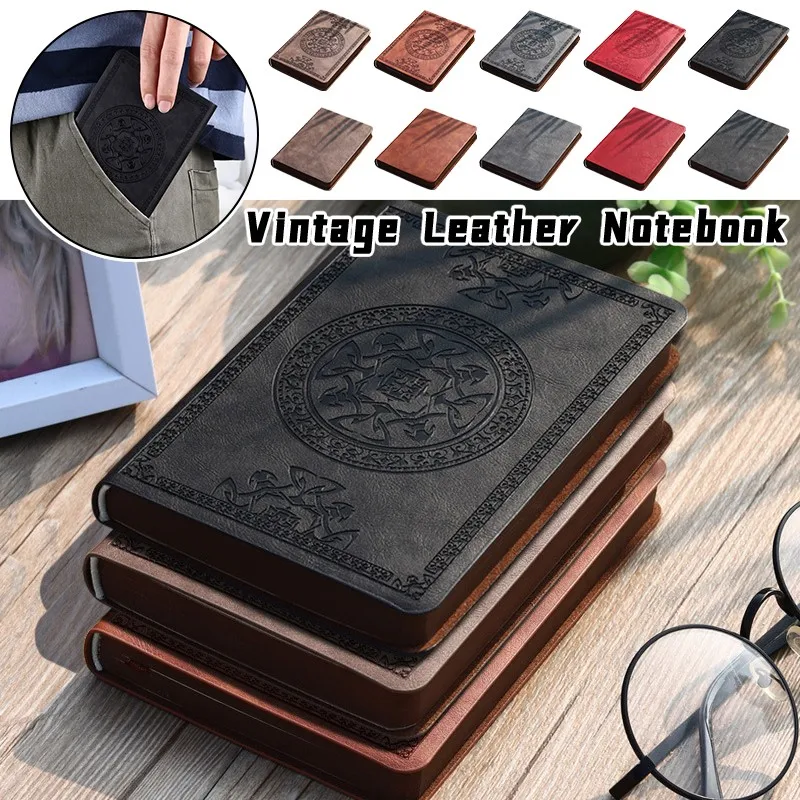 1PC Vintage Leather Notebook Diary Journal Stationery Binder Notepad Print Notebook Student Notepad Stationery Office Supplies