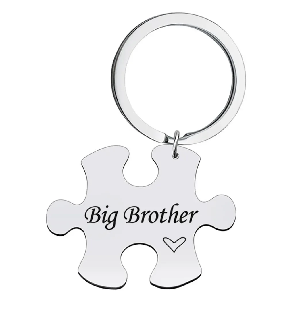 Cute 2PCs Brother Gift Keychain Pendant Little Brother Big Brother Key Chains Keyrings Puzzle Piece Set Gifts