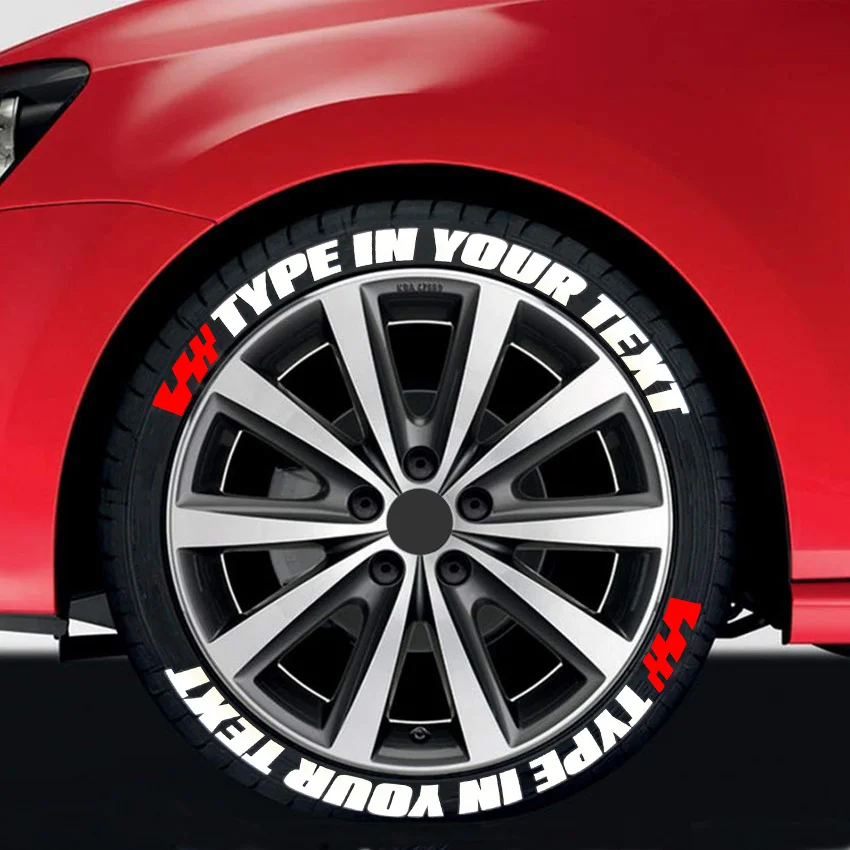 

Permanent Tire Lettering Custom Text Sticker 1.06" For 14"-22" Tires QualityDecals With Red Flag 4/8 Sets