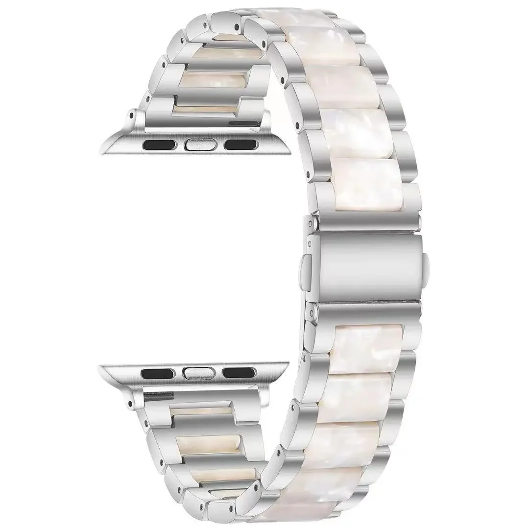 Pulseira de metal e resina para Apple Watch, pulseira de aço inoxidável para iWatch 6, 5, 4, SE2, Ultra2, 10, 9, 8, 7, 46mm, 45mm, 41mm, 44 milímetros, 42 milímetros, 40 milímetros