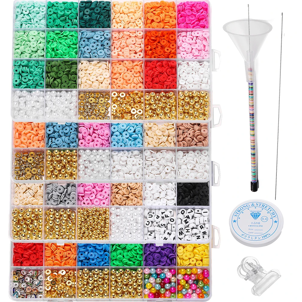 

3444-3744pcs/Set 6mm Clay Beads Spacer Beads with Clay Beads Beading Tools for Friendship Bracelet DIY Jewelry Making Kits