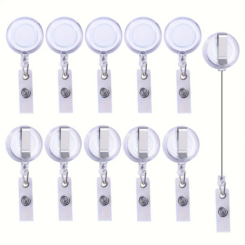 10 Durable Plastic ID Cardholder, With Adjustable Shoulder Straps - Round Design, Suitable for Work Permits and ID Cards, White