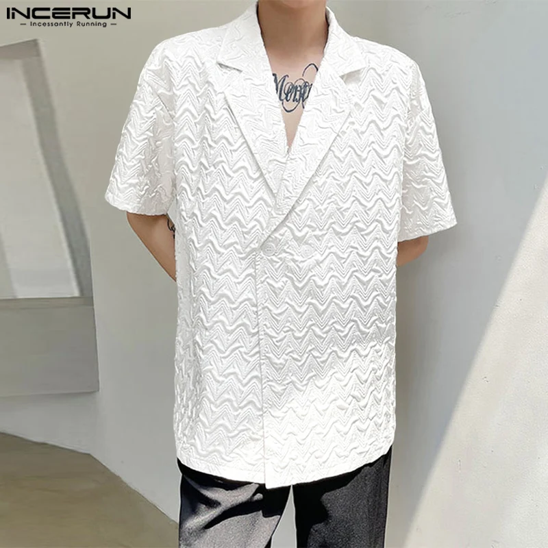 INCERUN 男性ブレザー無地ラペル半袖夏の男性スーツストリート韓国スタイル 2025 1 ボタンファッション薄型ブレザー