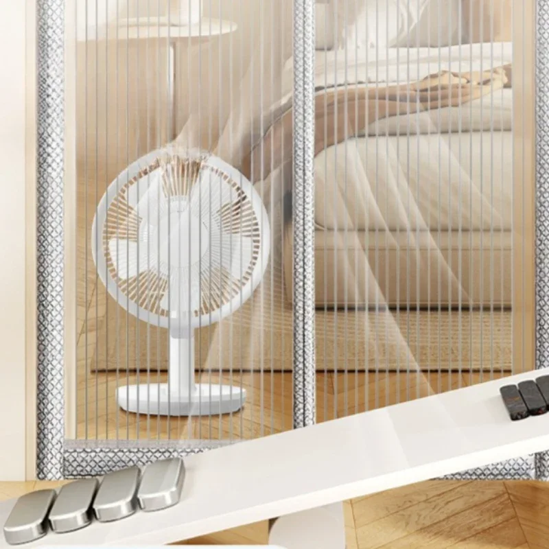 Fully Magnetic Stripe Insect Prevention Screen Door Summer Diamond Mesh Curtain No-hole Mounting Partition Shade Width 80-150cm