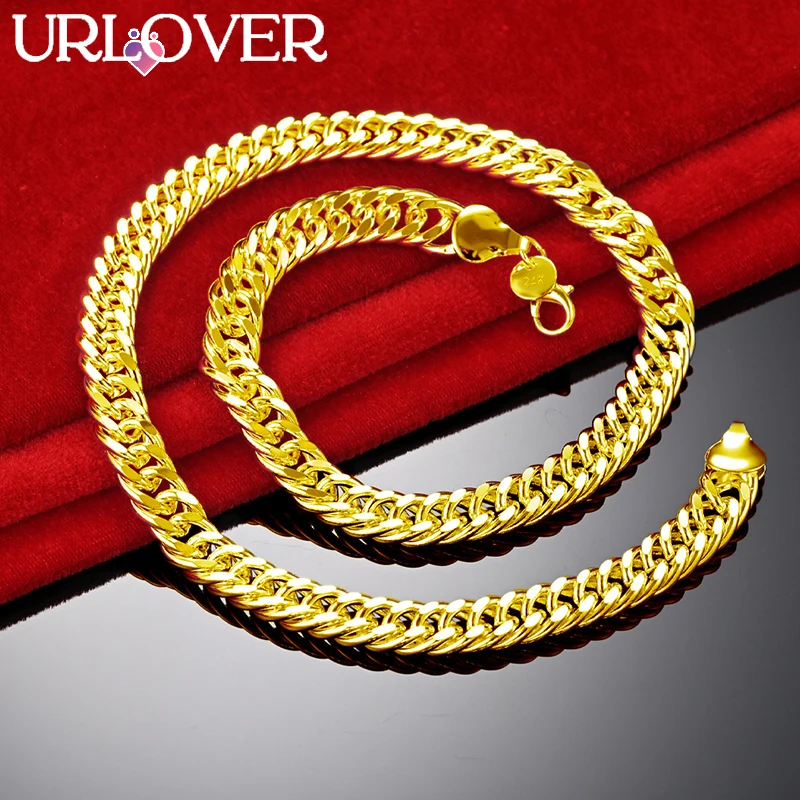 URLOVER 24K Gold Necklace For Woman Men 10mm Cuban Chain Hip Hop Necklaces Fashion Party Wedding Jewelry Trendy Birthday Gifts