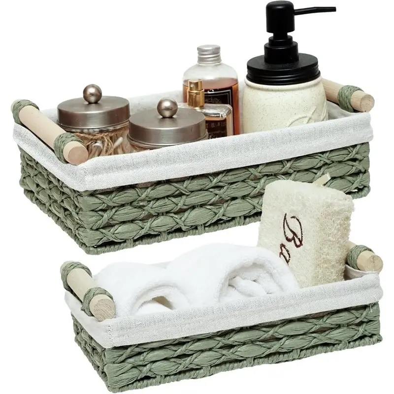 B97A-Desktop Coffee Table Storage Box, 1 Set Weave Storage Baskets, Snacks And Cosmetics Organizer Basket