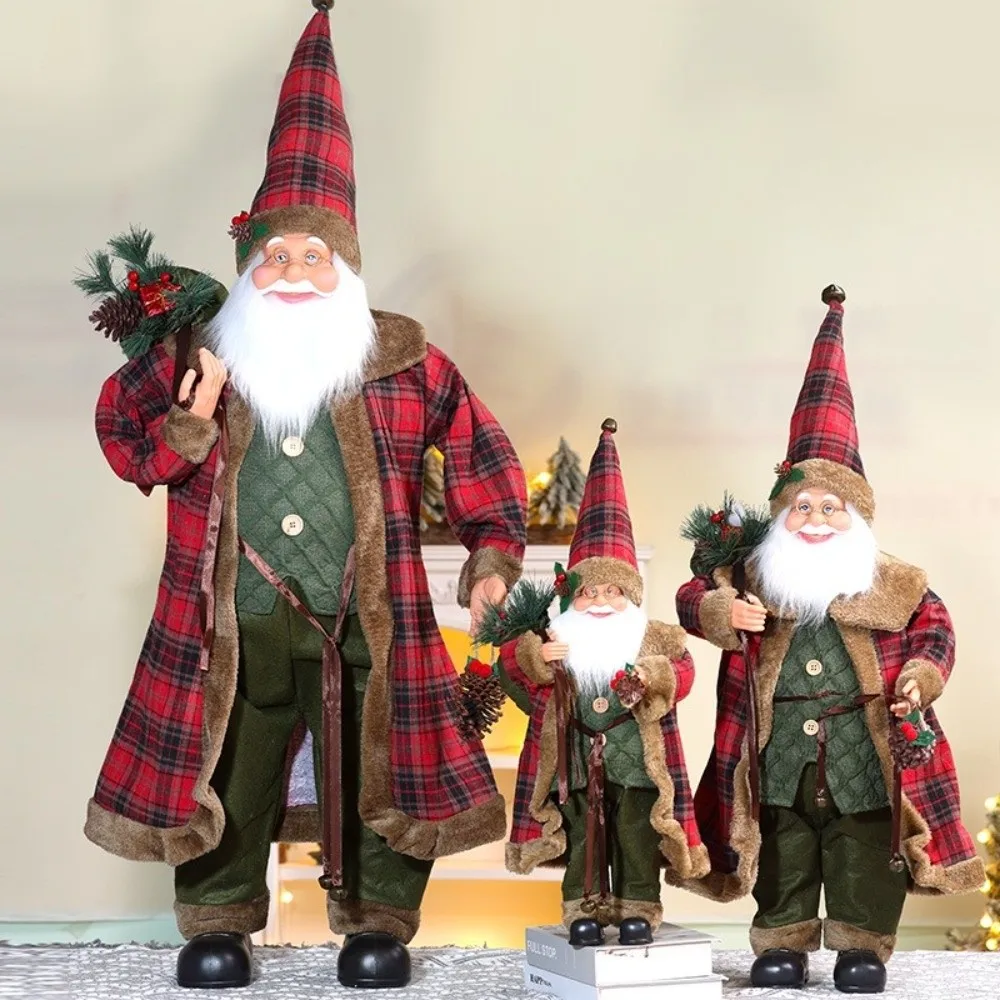 40/60cm Christmas Santa Window Display Decor Mantel Shelf Decor Santa Claus Ornament Standing Posture Seated Santa Figurine