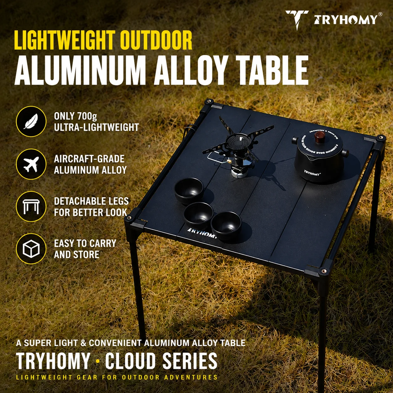 TRYHOMY CLOUDREST 700g Table de camping pliable en aluminium ultralégère, table de randonnée portable, table de cuisine compacte pour les voyages