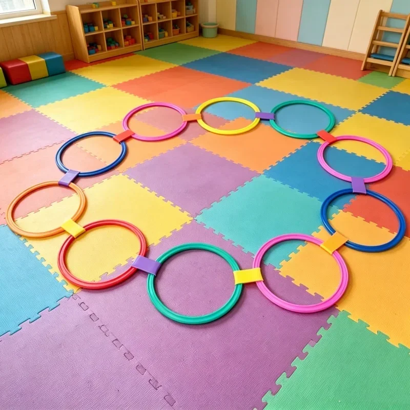Hopscotch Jump Ring Set With 10 Hoops 10 Connectors Physical Training Equipment For Indoor Outdoor Lawn Sport Activity Scene
