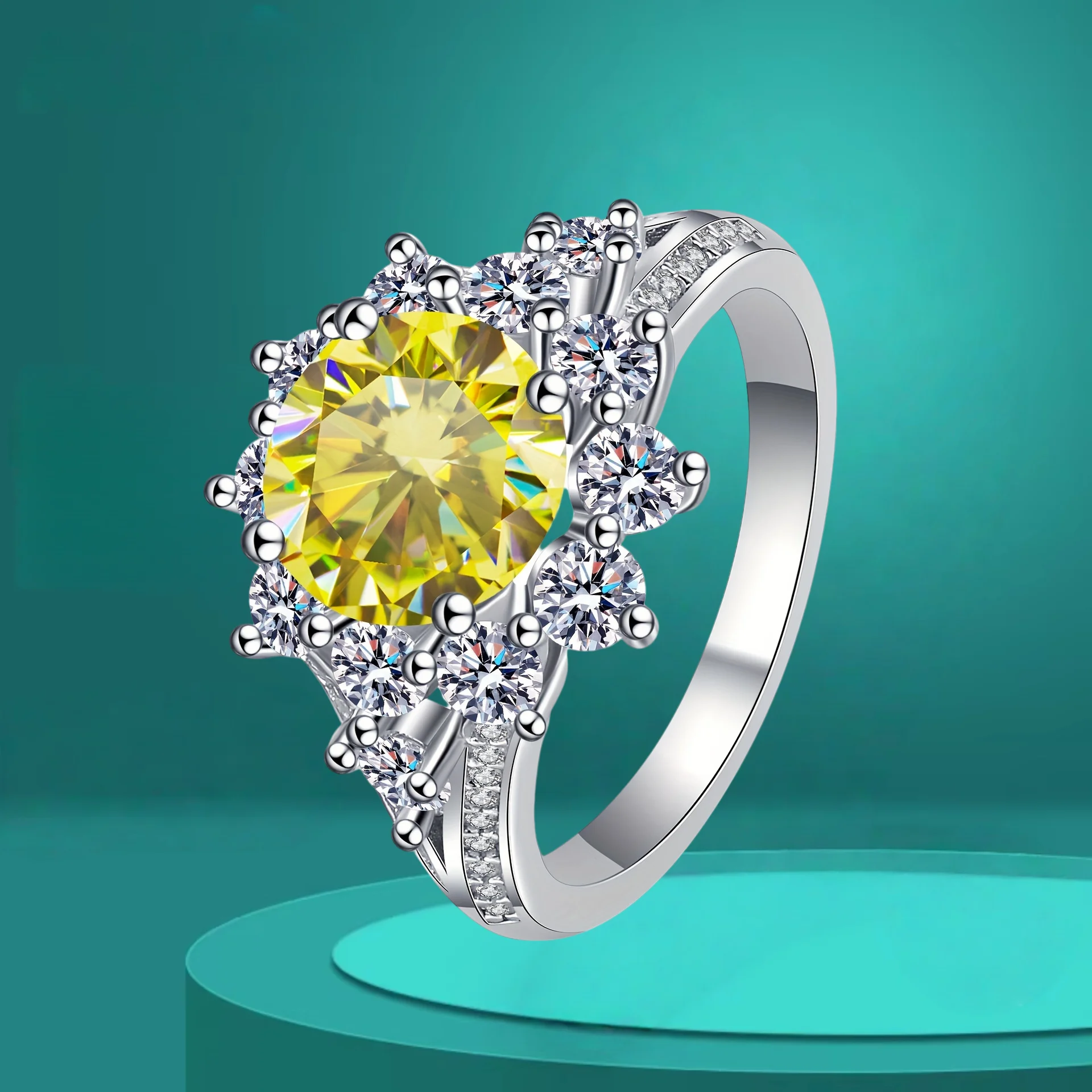 Sunflower Luxury 925 Silver Ring for Women 3ct Moissanite Set in PT950 Platinum 3.0 Carat Elegant Jewelry