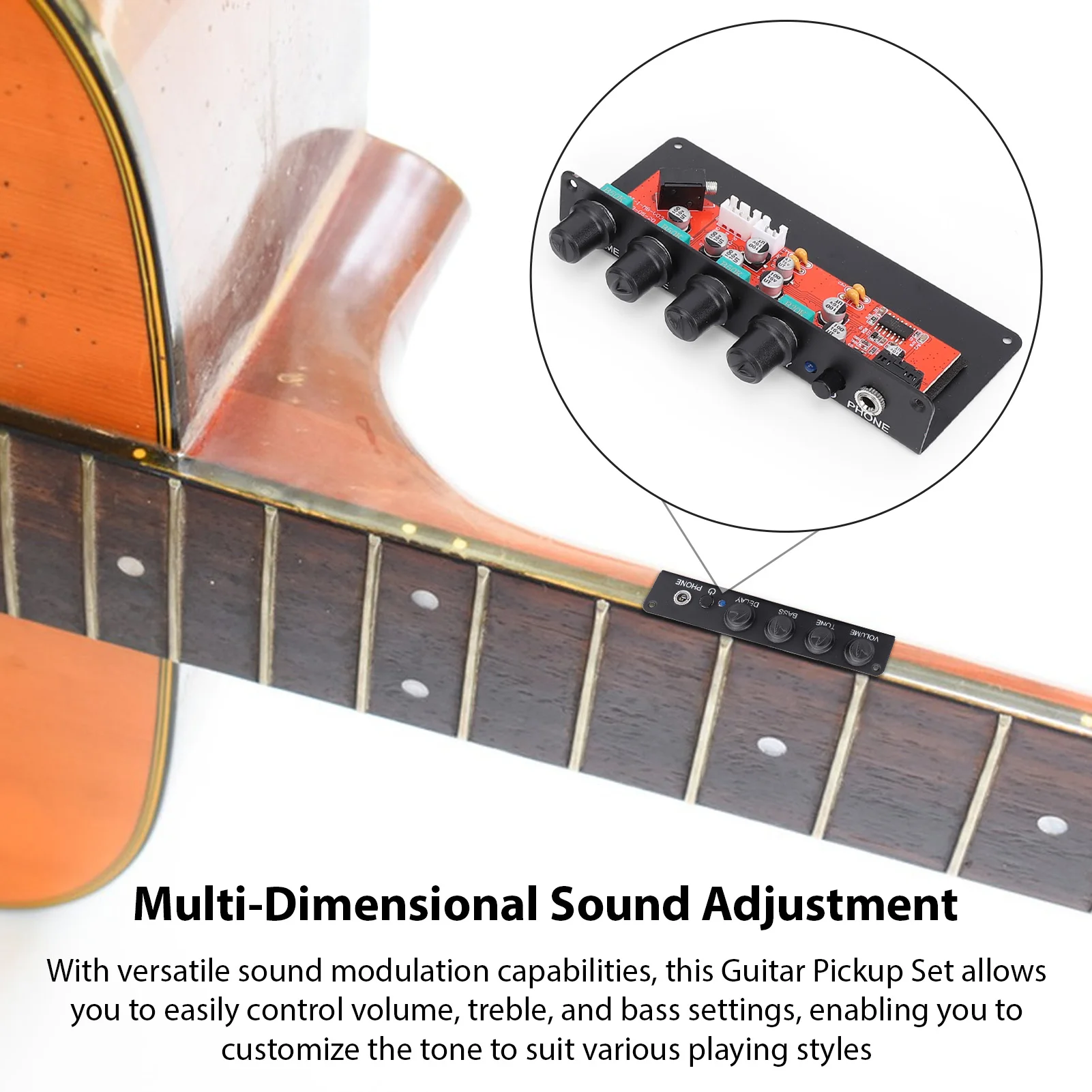VOICE GUARD Silent Guitar Piezo Pickup Headphone Monitoring Mode Multi-Dimensional EQ Control Delay Effect for Acoustic Guitars