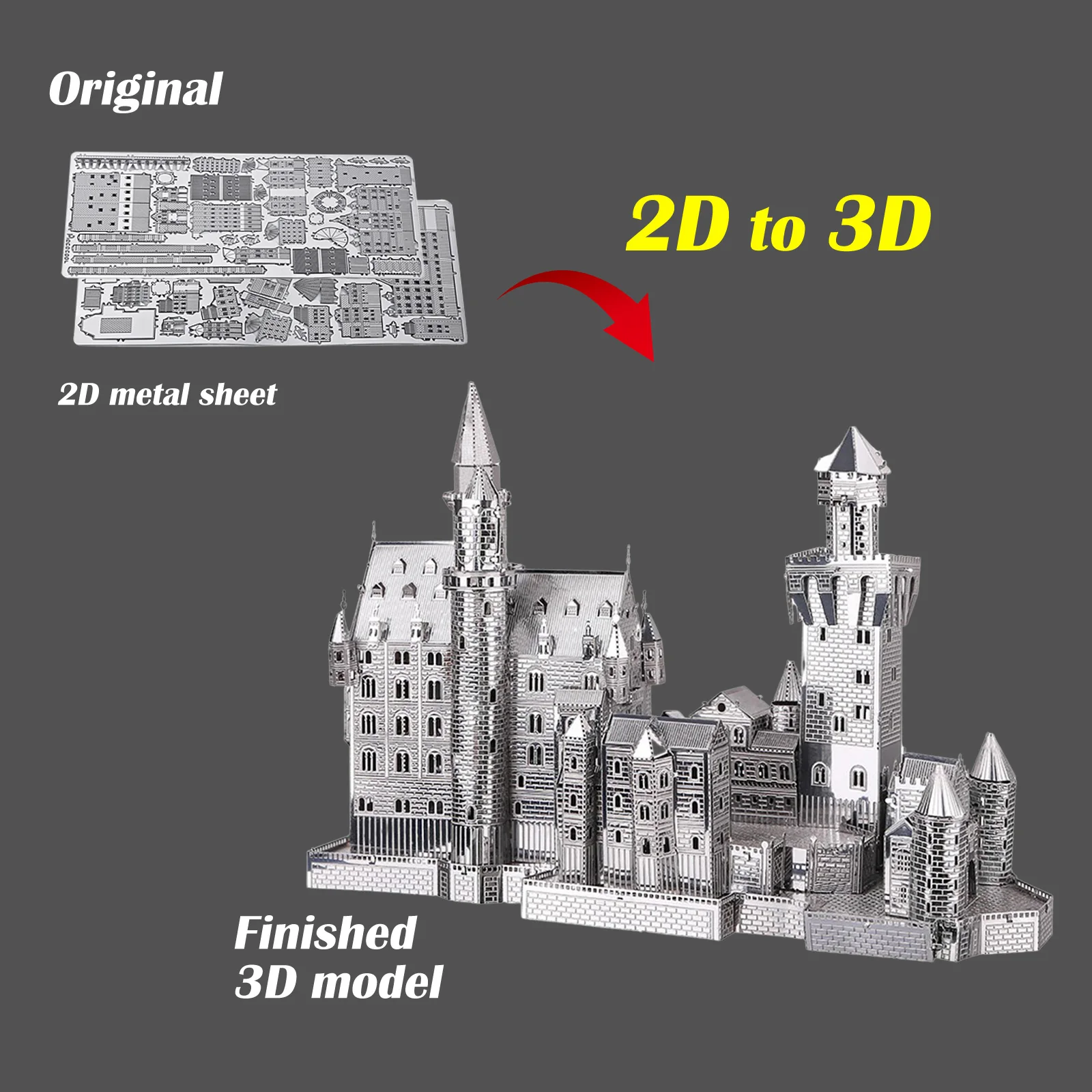 Piececool 3D Metalen Puzzel Neuschwanstein Castle Model Building Kits Diy Speelgoed Jigsaw Voor Tiener Volwassen Verjaardag Geschenken