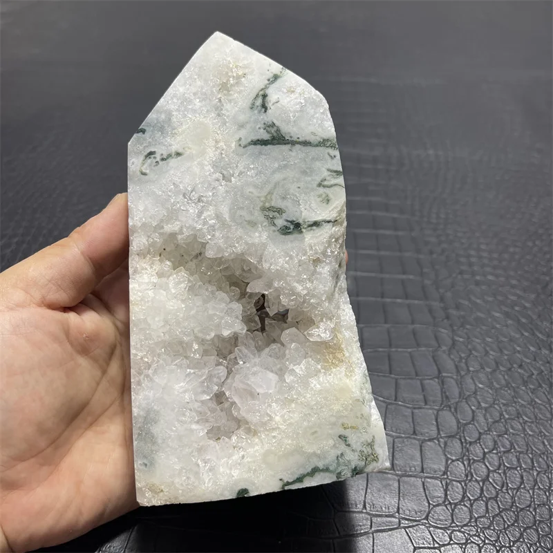 

950g Natural Gemstone Moss Agate Geode Druzy Tower Spiritual Crystals Healing Stones Tower Point