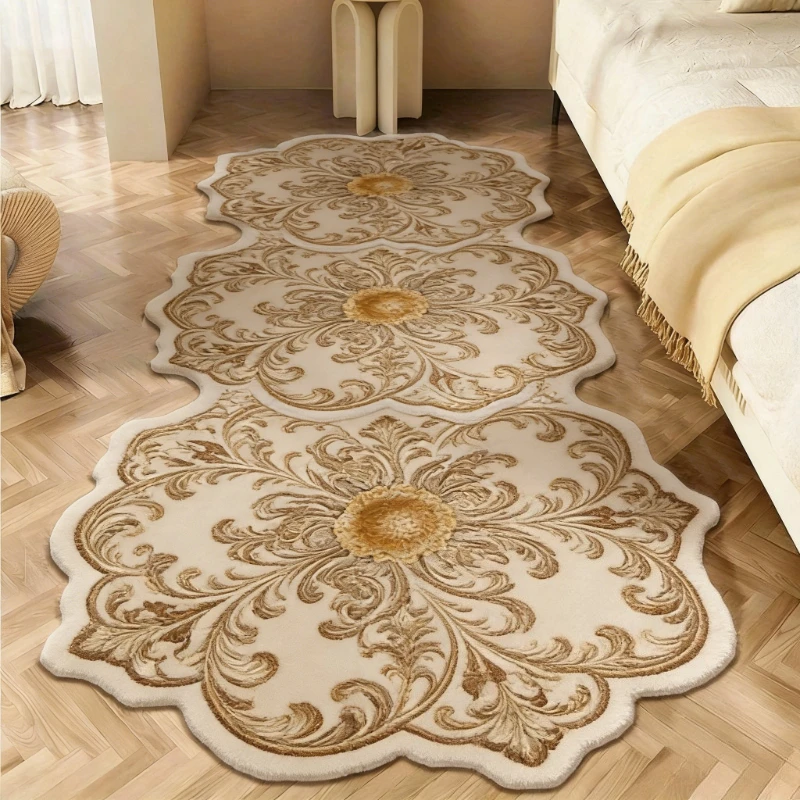 Light Luxury Carpets for Living Room Flowers Bedroom Decor Carpet Irregular Shape Bedside Plush Rug Fluffy Soft Home Floor Mat