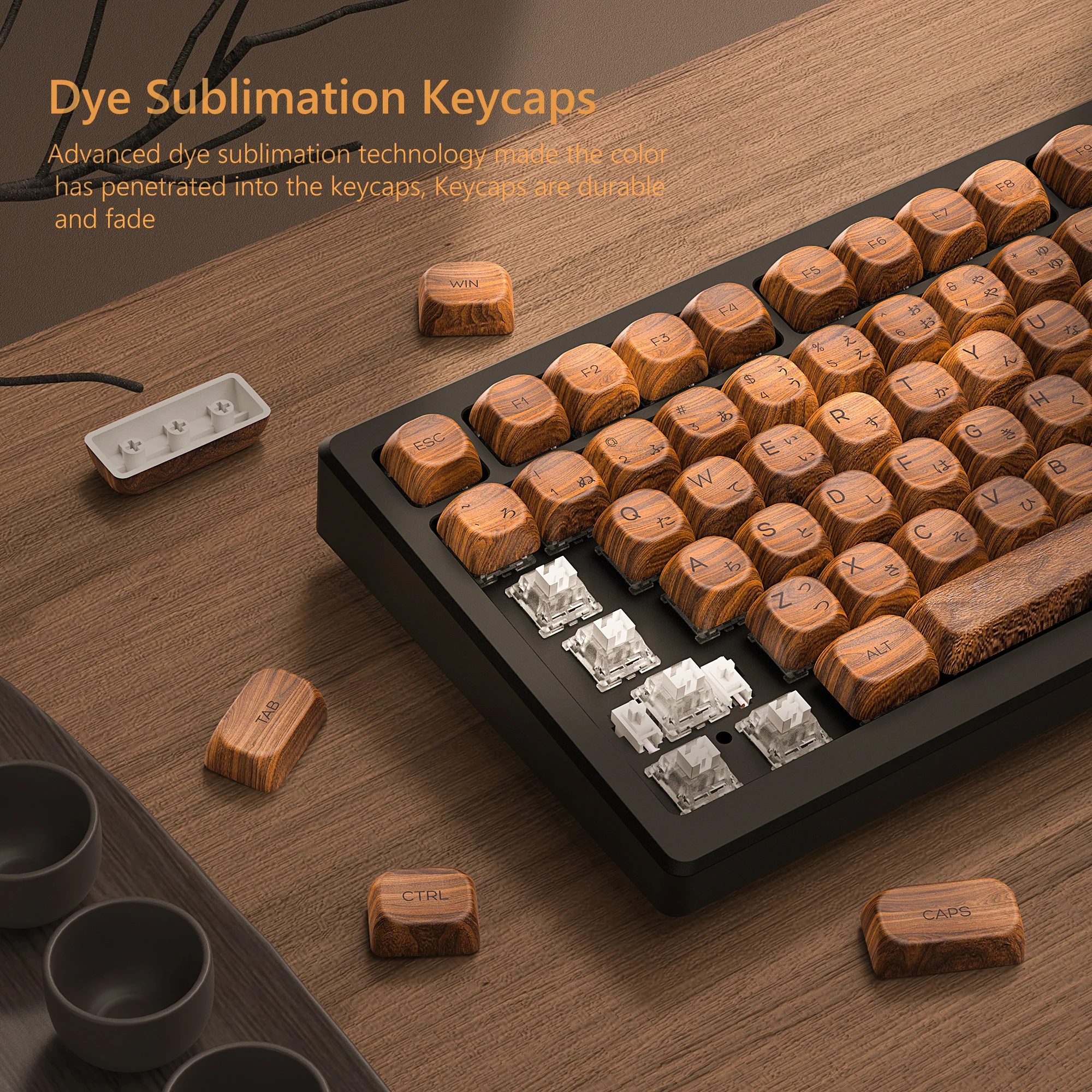 134 Keys MOA Profile Walnut wood PBT Keycaps Customs Dye Sub Key