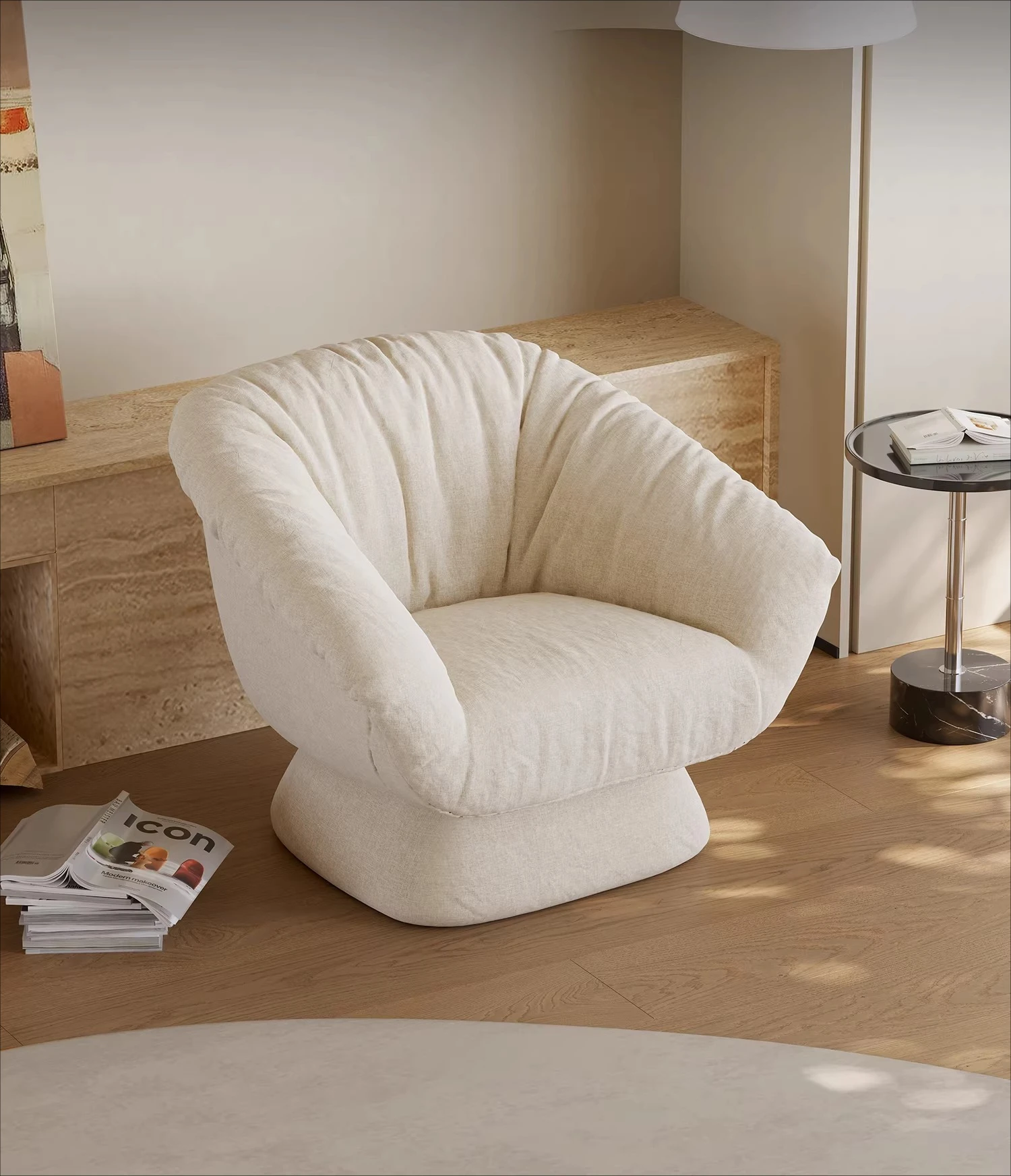 Wabi-sabi wind linen fabric leisure chair modern minimalist art design shell chair home living room single sofa chair