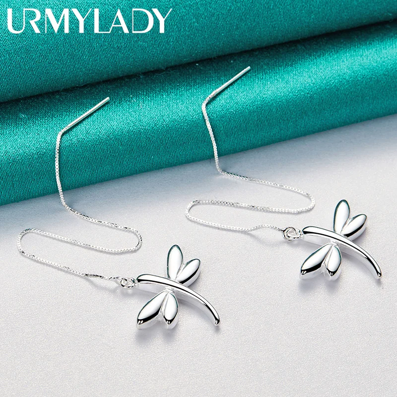 URMYLADY 925 Sterling Silver Dragonfly Ear Line Kolczyki dla kobiet Wedding Party Fashion Charm Biżuteria — zdjęcie 7