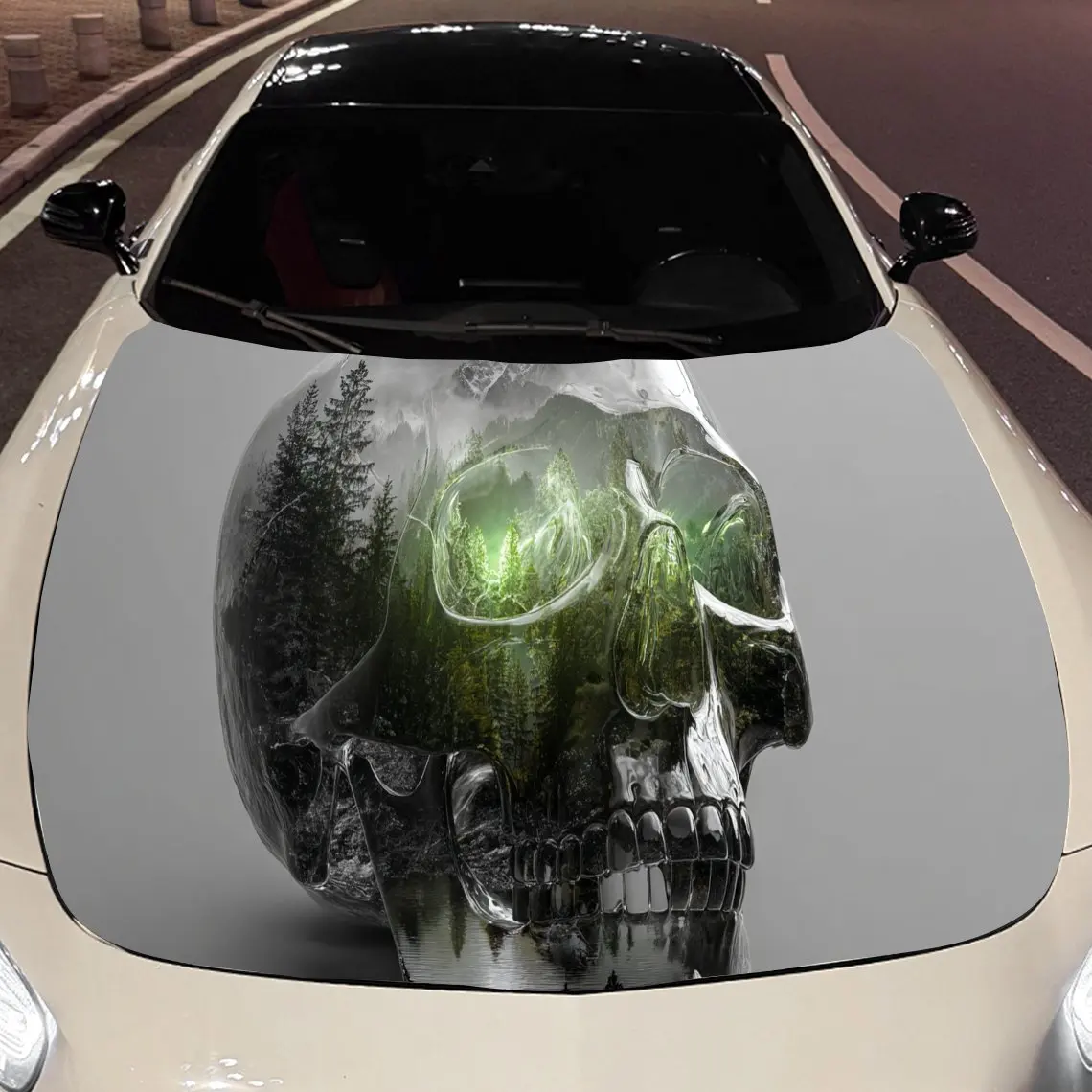 

Принт лесного черепа, наклейки на капот автомобиля, водонепроницаемая самоклеящаяся наклейка на капот автомобиля из ПВХ, защитные наклейки для украшения капота автомобиля, авто