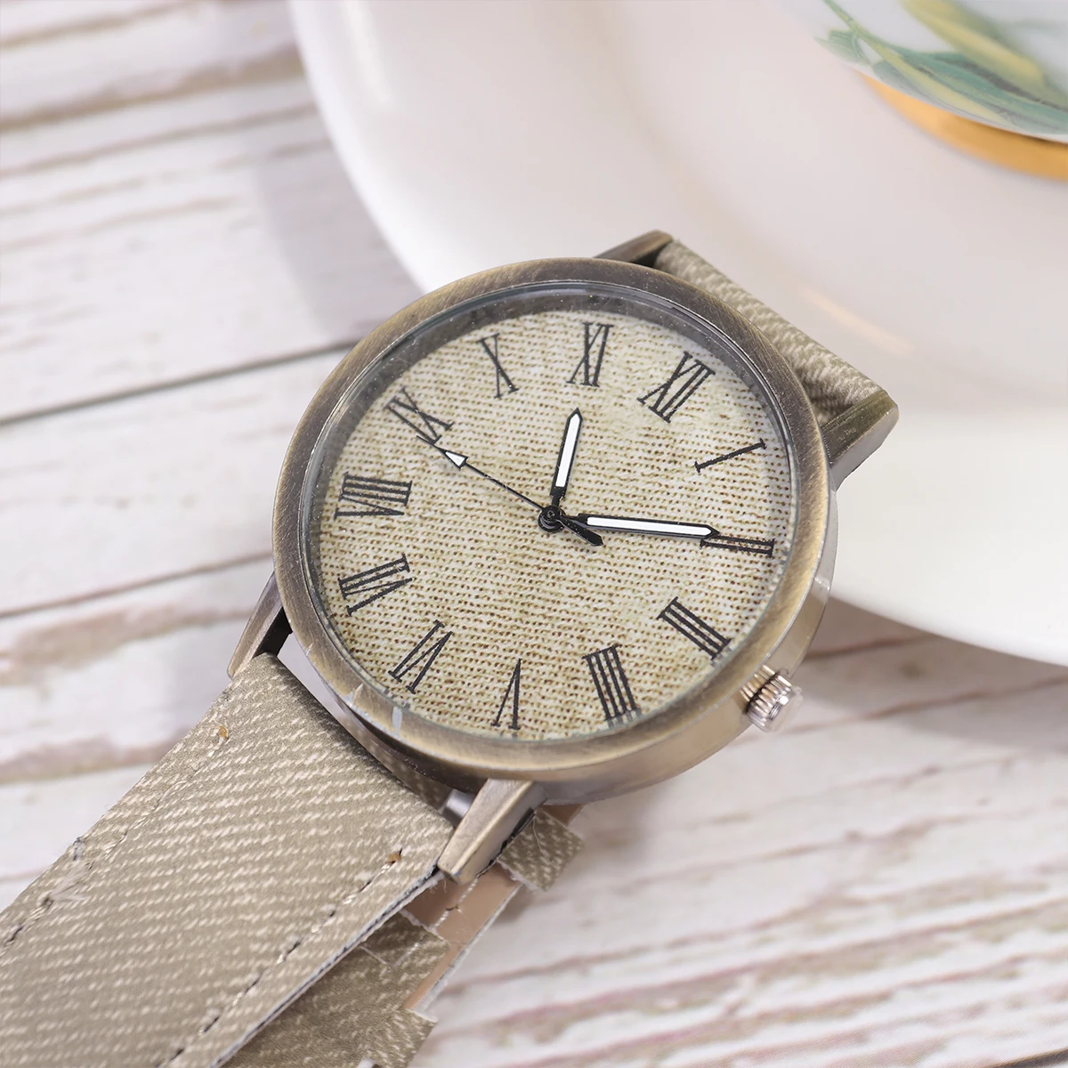 

Canvas Pattern Watch Attractive Delicate Round Wrist Decoration Quartz Fashion Affordable