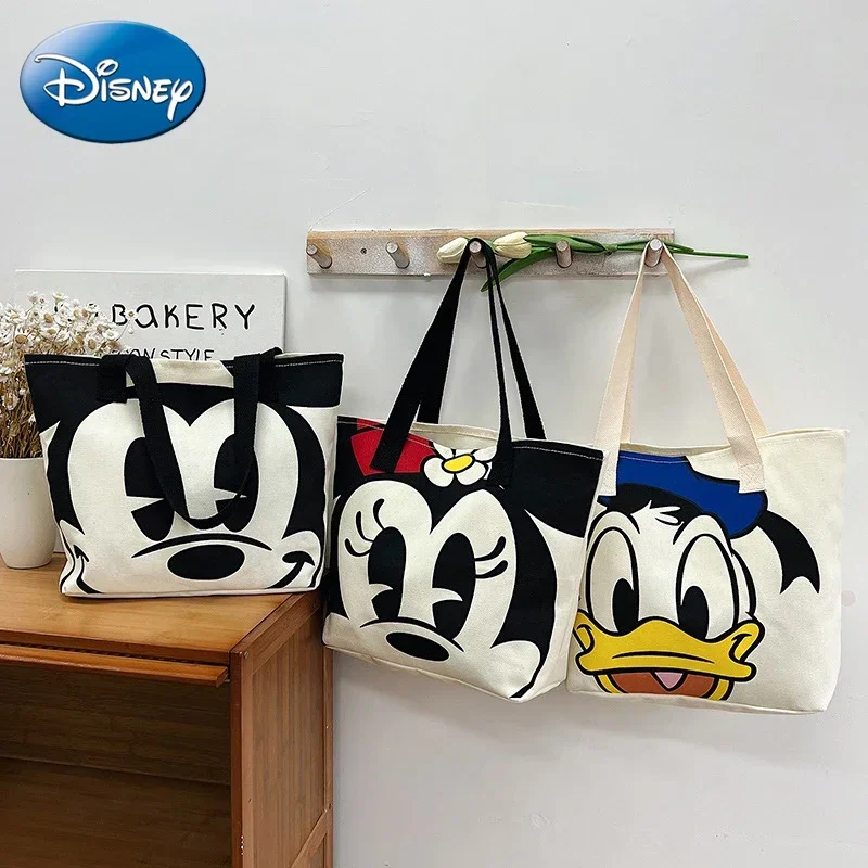 Disney 2025 New Cartoon Mickey Minnie Ladies Handbag Student Fashion Canvas Shoulder Bag Donald Duck Large Capacity Shopping Bag