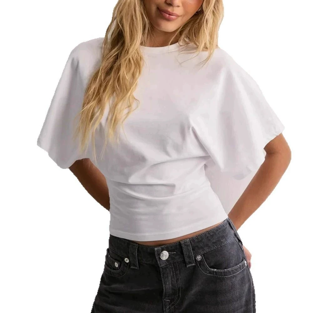 Spring Summer Loose Half Sleeve T-Shirt Tops O-Neck Waist Slimming Sweet Hottie Design Sense Positive Shoulder Chic Tees Top