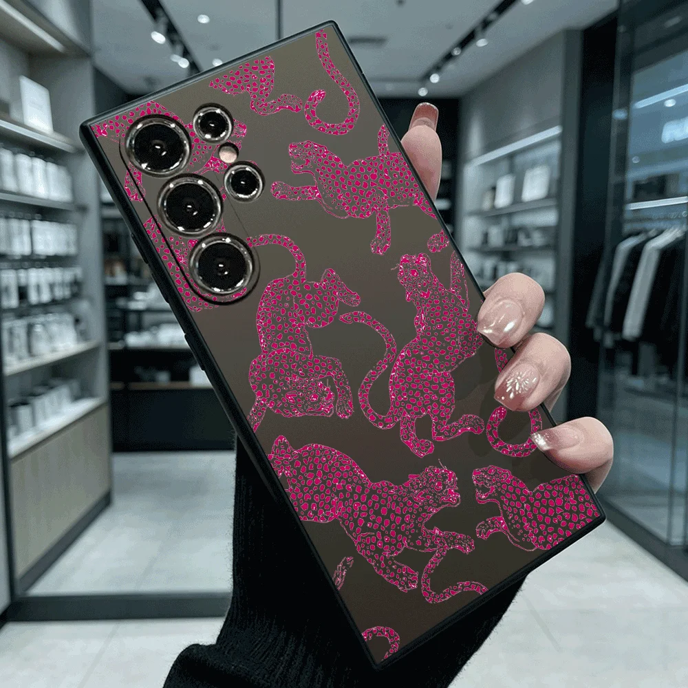 Magenta Leopard Print Phone Case For Samsung S26 S25 S24 S23 S22 Ultra FE A17 A27 A57 Shockproof Back Cover