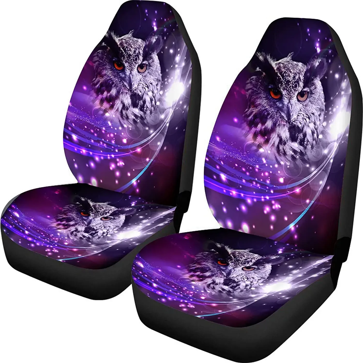 Car Seat Covers for Women Space Galaxy Owl Print 2 Piece Universal Fit Car Front High Back Seat Covers for Most Car SUV