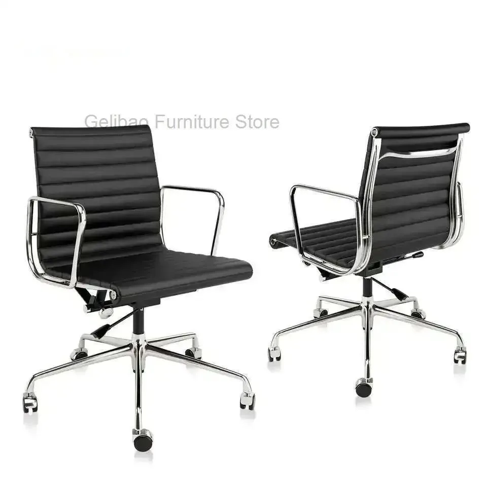 

Mid Back Classic Genuine Leather Office Chair Ergonomic Office Chair Adjustable Swivel Leather Computer Desk Gaming Chair