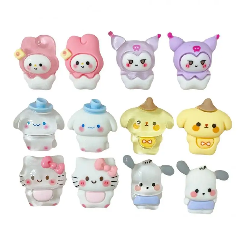 

10pcs Sanrio Accessories Kawaii HelloKitty Kuromi Cinnamoroll Cartoon Resin Hair Accessories DIY Children's Shoe Buckle Patch