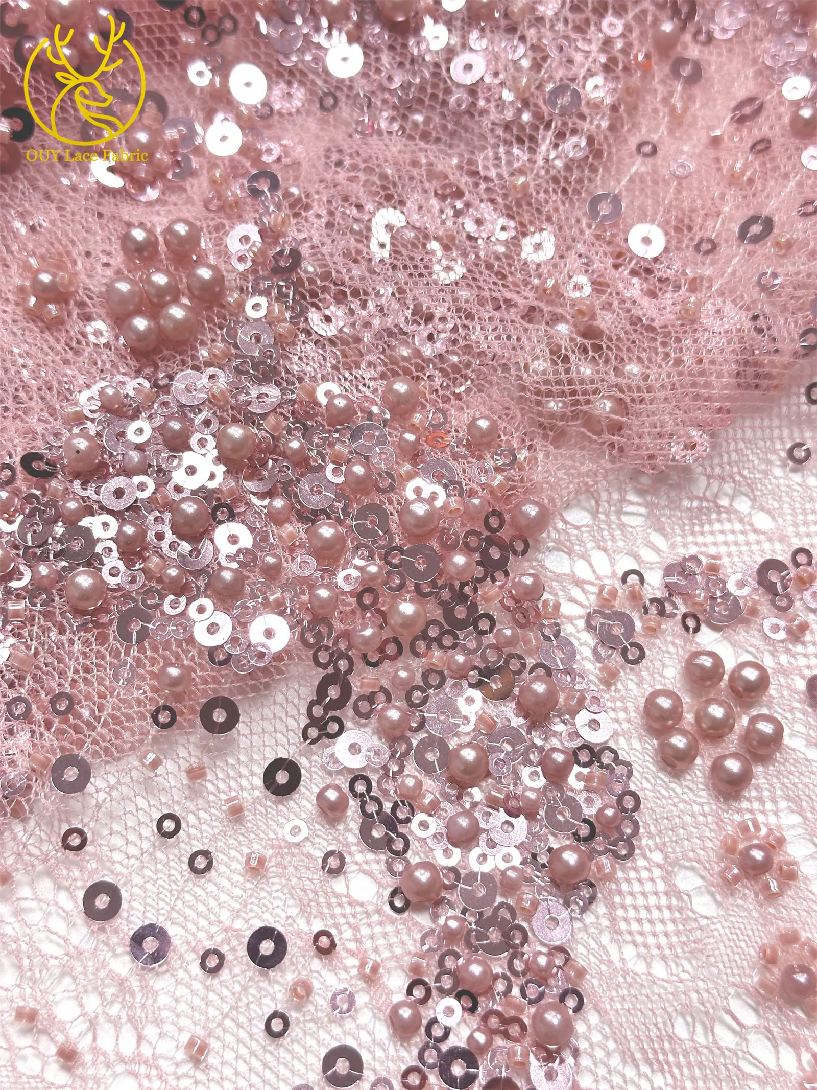 Luxuriöser französischer Kleid-Perlen-Spitzenstoff 2026, hochwertiger gelber afrikanischer Pailletten-Spitzenstoff für Frauen, Hochzeit, Party, Kleid, Nähen – Detail 16