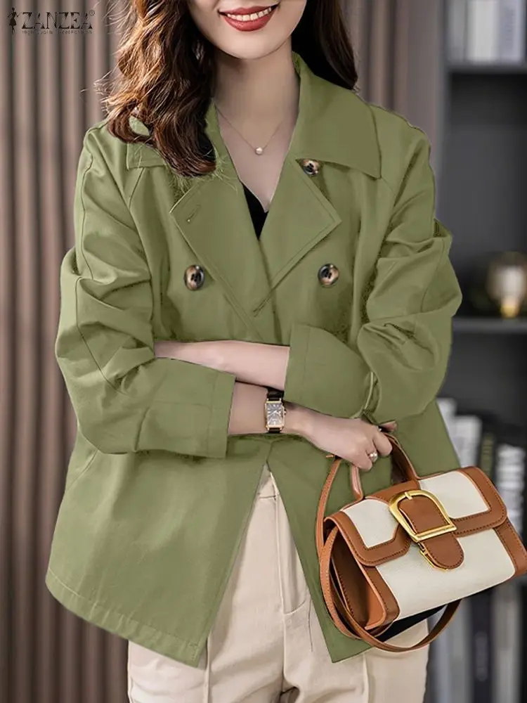 

ZANZEA Women Fashion Jackets Elegant Notched Lapel Double-Breasted Layered Long Sleeve Coats Spring 2026 Woman Outerwear Clothes