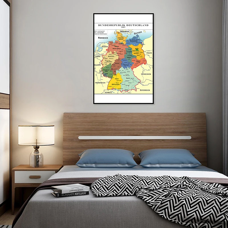 42*59cm mapa niemiecki ściana bez ramki mapa w niemieckim włóknina płótno malarstwo dekoracyjny plakat bez ramki drukuj dekoracja wnętrz