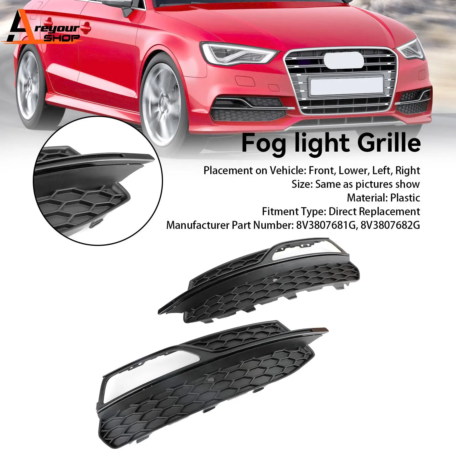 Areyourshop Lower Bumper Fog Light Cover Grill Grille for AUDI A3 S3 S-Line 2013 2014 2015 2016 car accessories