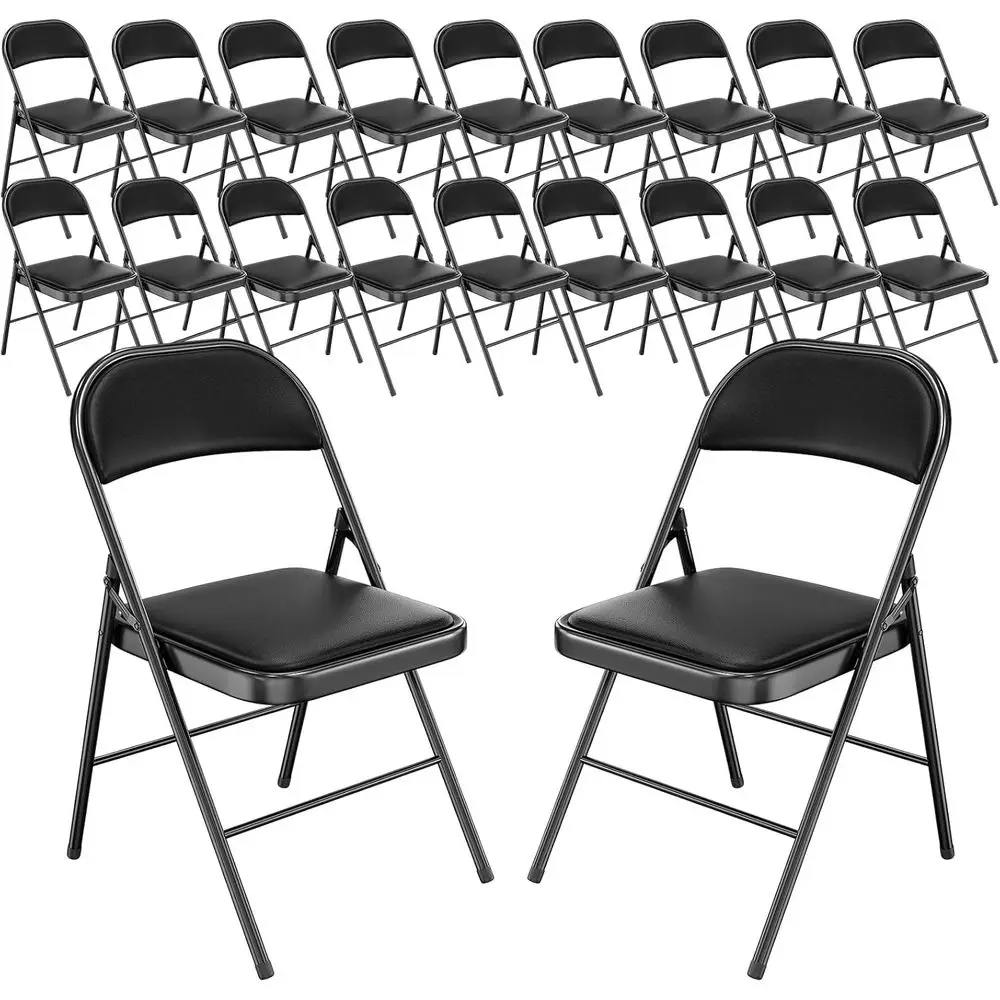 

Portable Comfortable Padded Folding Chair, Ideal for Outdoors, Office Events, Weddings, Black PU Leather, Set of 20