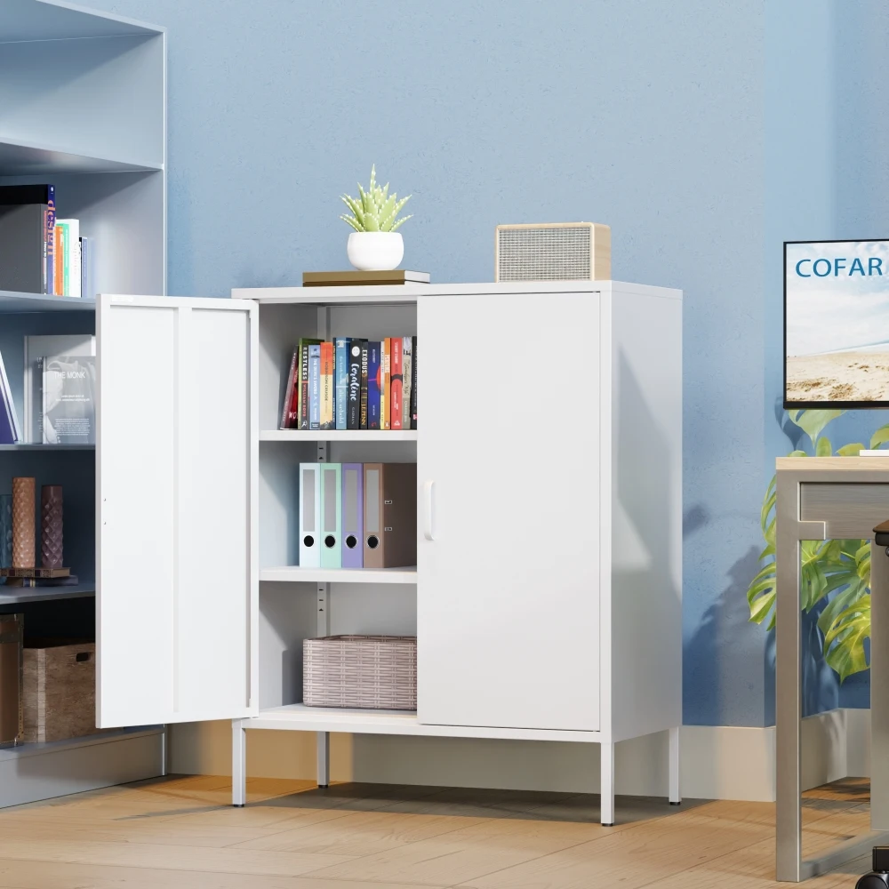 خزانة تخزين معدنية بارتفاع 40 بوصة تأتي مع بابين ومناسبة للمنازل والمكاتب وبارات القهوة. (أبيض) #4