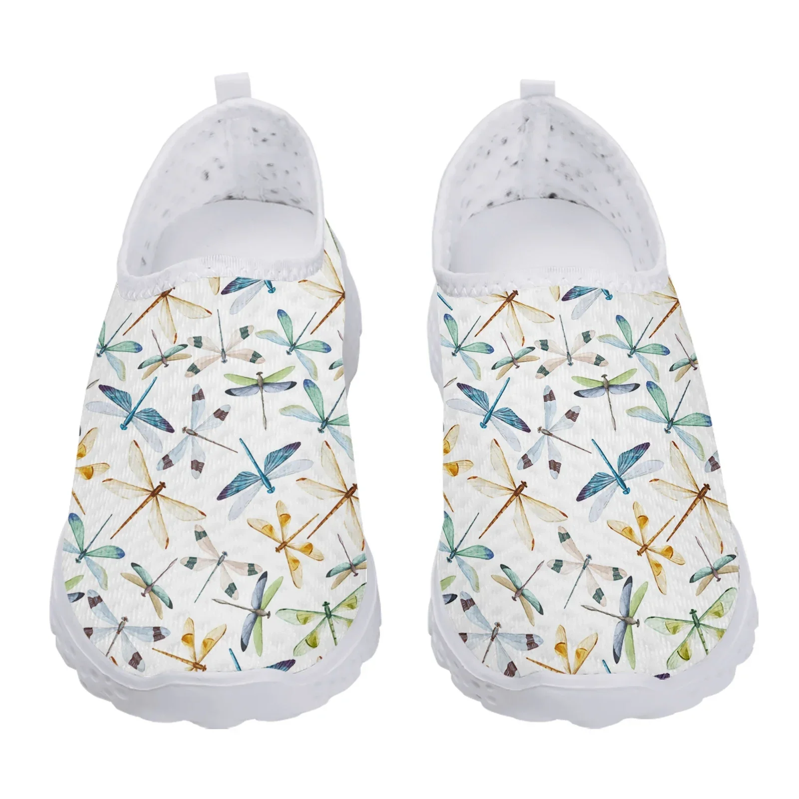Simple Rainbow Dragonfly Light Casual Shoes White Soft Sole Breathable Outdoor Mesh Shoes Soft Slip On Shoes