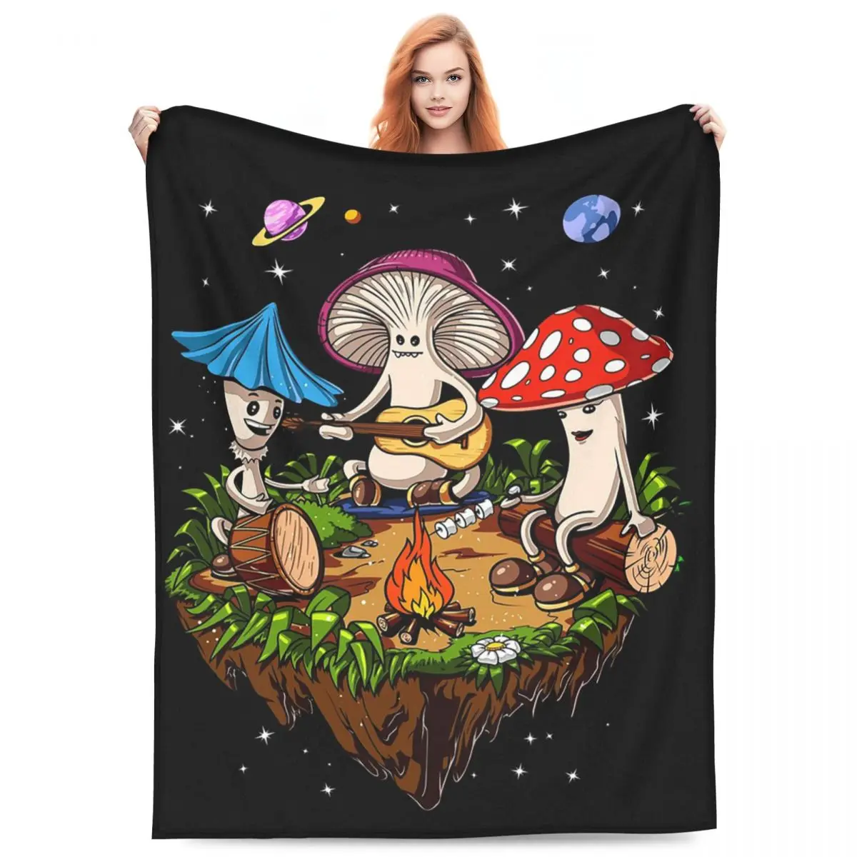 Hippie Magic Mushroom Blankets Fleece Sofa Throw Blanket Warm for Couch Bedding Outdoor Throws Bedspread Quilt