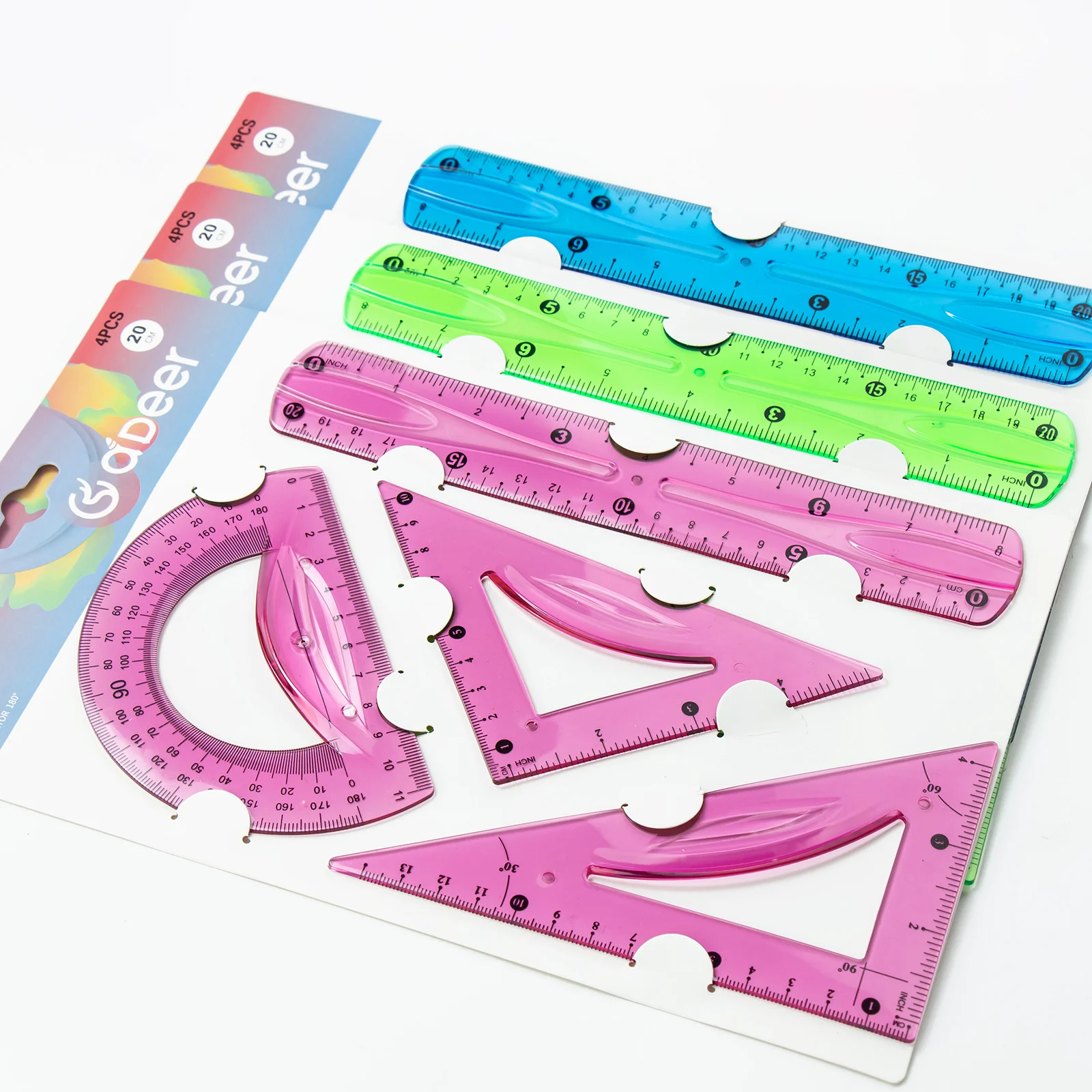 20cm Transparent Soft Ruler Set of 4 – Versatile Measuring and Drawing Tools with Multi-Color Options